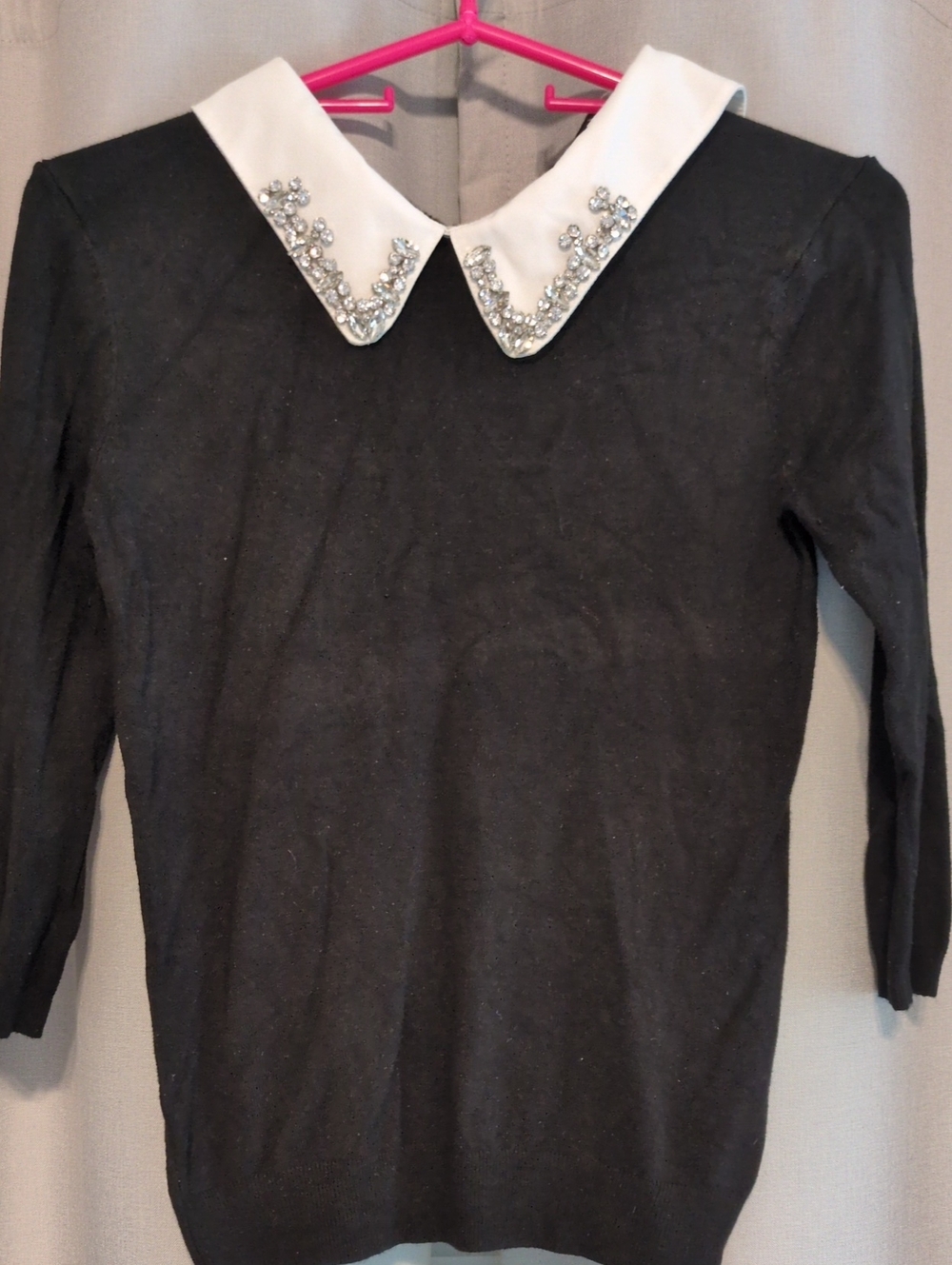 Zara Black Sweater with White Embellished Peter Pan Collar